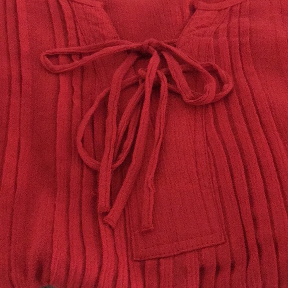 Style & Co Red Popover Blouse 3/4 Ruffle Sleeves Medium Front Tie New with Tags - Picture 9 of 12